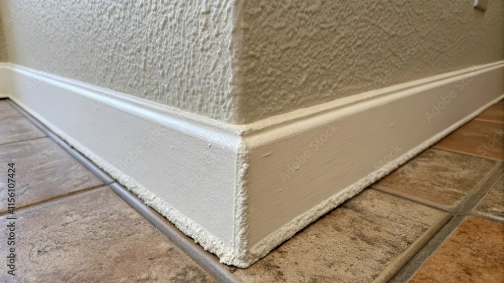 Poster an angle capturing the finished edge of a drywall patch where the smooth compound meets the rough te