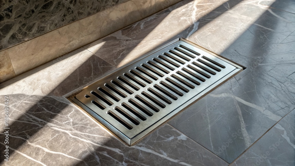 Aufkleber an angled shot captures the shadow play on a vent cover with a silvery finish resting on a textureri