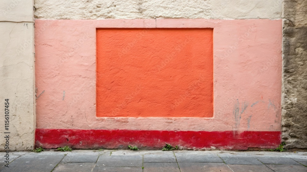 Poster an abstract view of a wall with a square of vivid coral paint the bold hue accentuated by the surrou