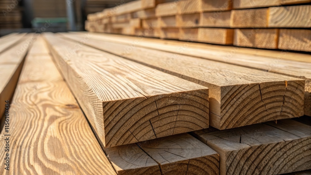 Poster An abstract closeup that captures the interplay of light and shadow on a collection of lumber planks emphasizing the depth and dimensionality of the wood grain.