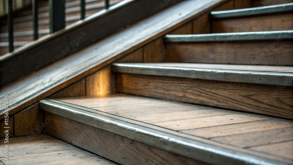 Poster An abstract closeup highlighting the intersection of a step and riser where subdued colors meet sharp angles tinged with reflections of light revealing glimpses of the underlying