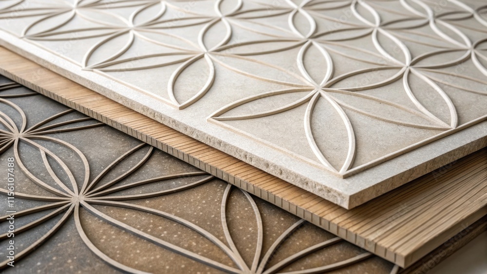 Aufkleber An abstract closeup showcasing the overlapping layers of the panel stack creating a visual texture that contrasts geometric lines with organic forms.