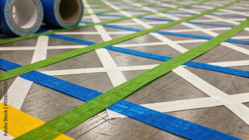 Poster a macro view of painters tape arranged in a crisscross pattern with some sections overlappingshowcas