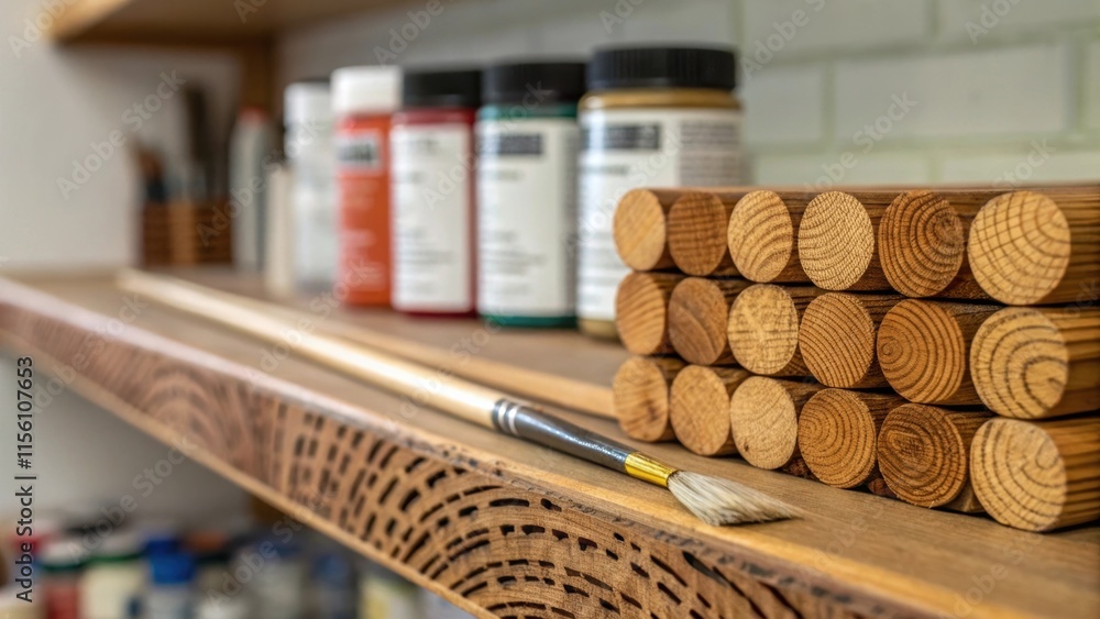 Aufkleber a macro shot of tightly packed wooden grains on a shelf edge showcasing the natural patterns with a 