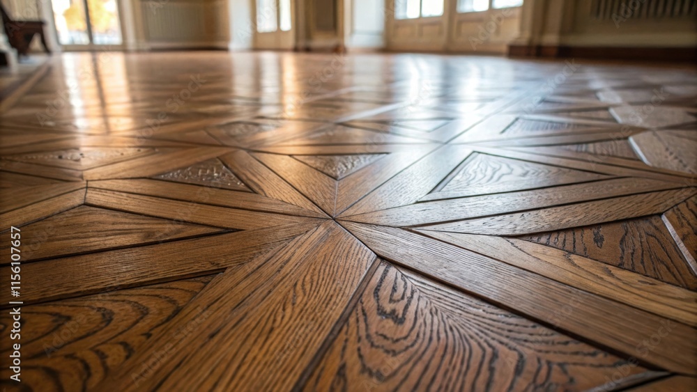 Aufkleber A macro shot of the wood grain in the floor highlighting its intricate patterns and the craftsmanship of the installation.