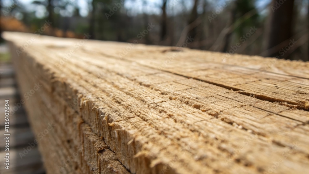Poster A macro shot revealing fine details of a roughhewn plank with fibers and patterns in focus capturing the essence of the raw material destined for trim installation.