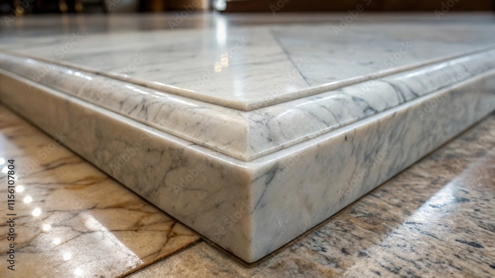 Aufkleber A macro perspective showcasing the finely polished corner of a marble tile with a dramatic play of light capturing the smoothness and depth of the stones surface intricacies.