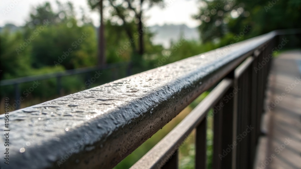Poster A macro shot captures the minuscule details of the railings surface accentuating the roughness of the metal and the contrast with the softness of the surrounding softfocus