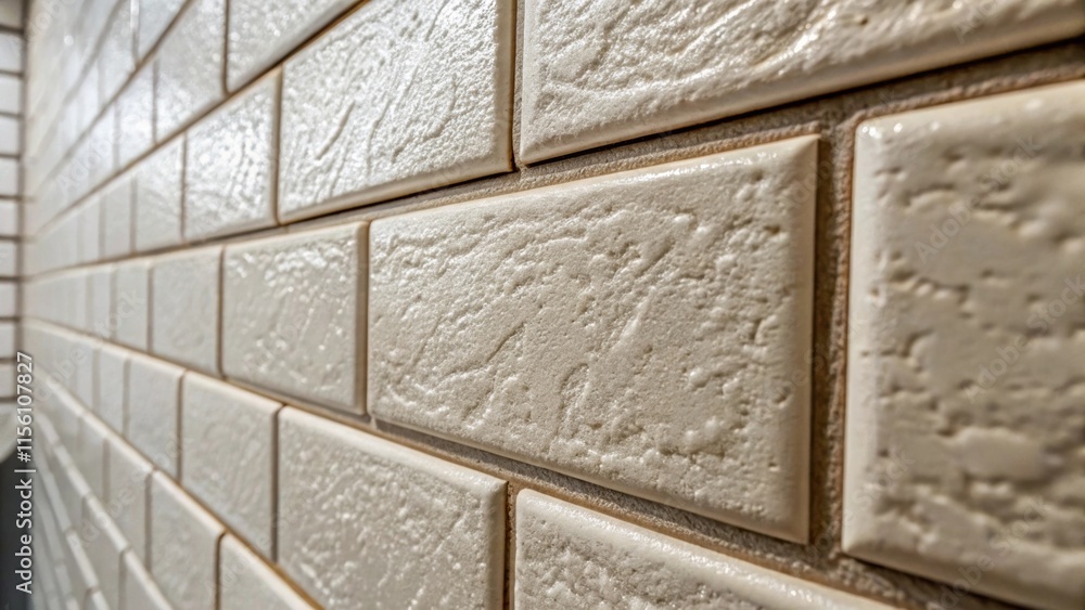 Poster A macro perspective of textured wall tiles revealing how the grout fills the uneven gaps enhancing the tactile quality and adding dimension to the surface.