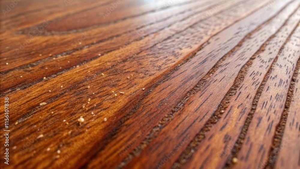 Poster A macro perspective of the woods grain texture illustrating the depth and richness of color in the polished finish with a hint of sawdust still lodged in the crevices.
