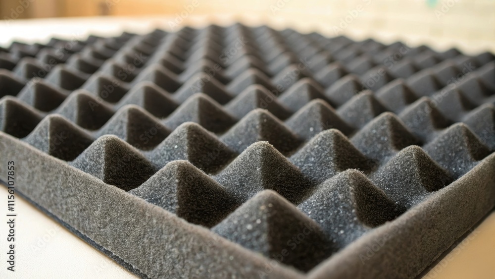 Poster a macro lens view of the surface of a soundproofing panel showcasing the intricate details of the fo