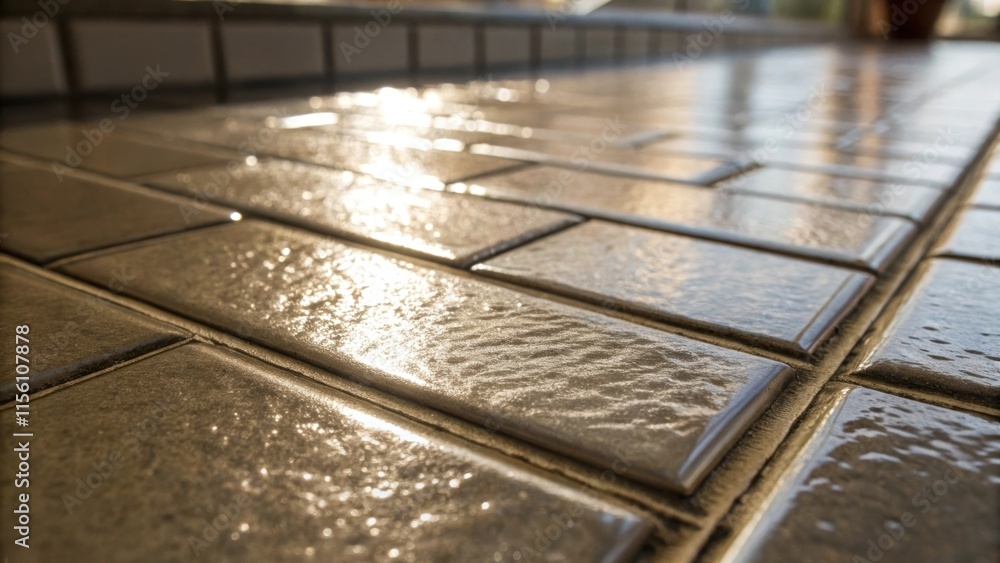 Poster A macro image capturing a tile with a metallic sheen its ungrouted borders reflecting light in an unexpectedly captivating way.