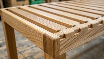 A macro image of a slats end revealing the detailed joinery and the way the woods fibers interlock showcasing the attention to detail in the installation process.