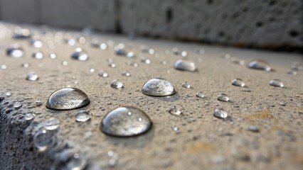 A macro perspective captures droplets of moisture on a freshly applied layer of waterproofing material their glistening surfaces juxtaposed against the raw concrete texture of the