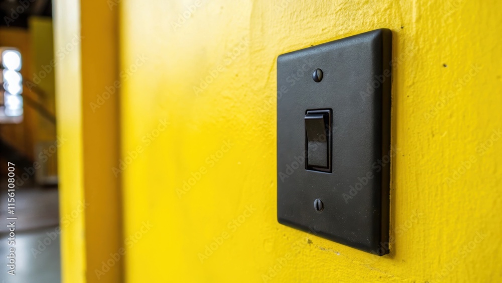 Aufkleber a highcontrast image displays a matte black light switch on a bright yellow wall the interplay of co