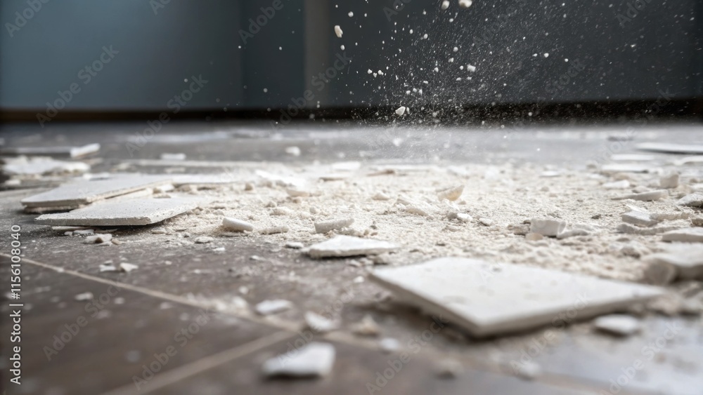 Poster a highcontrast image focusing on the gritty surface of the floor intermingling with stark white dryw