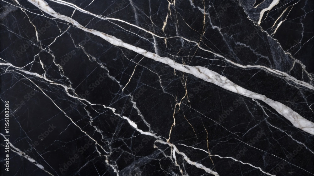Poster a fragment of dramatic black marble featuring striking white s that crisscross and create a beautifu