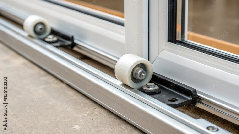 Aufkleber A focus on the sliding track embedded within the frame featuring smooth rollers designed to glide effortlessly as the door opens and closes.