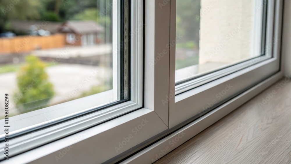 Poster A focused view of a modern window frame the matte finish gleaming softly with new subtly textured seals ensuring a perfect fit against the glass.