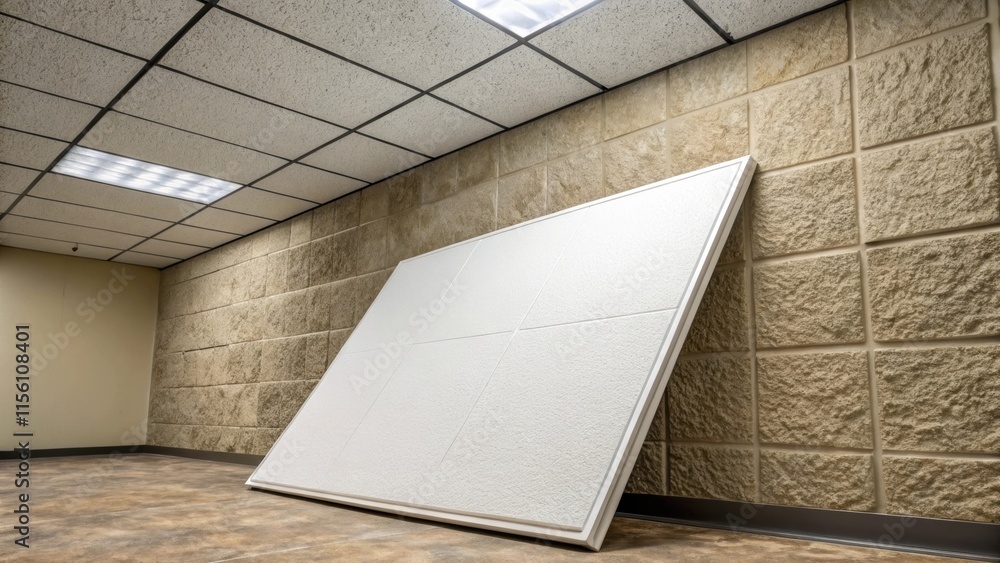Aufkleber A dynamic shot of a ceiling tile leaning against a textured wall capturing the contrast between the smooth surface of the tile and the roughness of the background material.