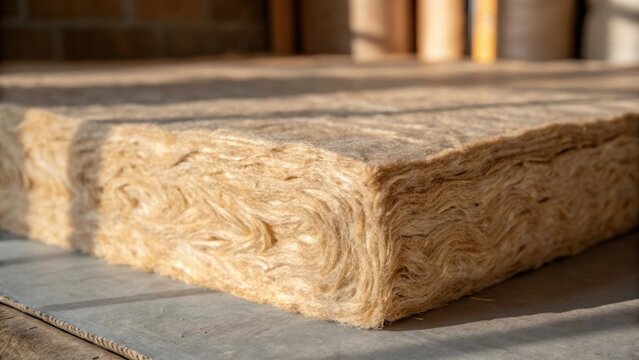 A detailed view of the insulations texture showcasing its rich fibrous composition against a muted backdrop that conveys the anticipation of a wellinsulated and inviting living