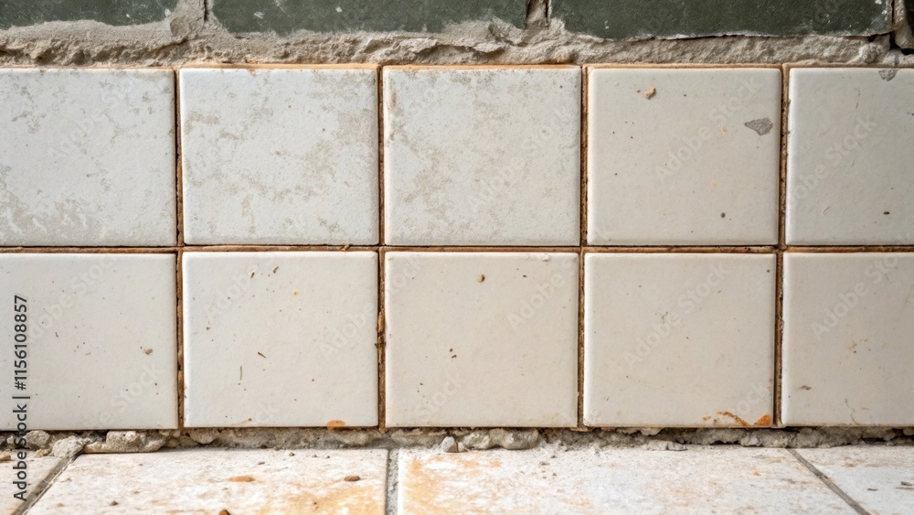 Poster a detailed shot of a few tiles with visible imperfections - chips along the edges and slight discolo