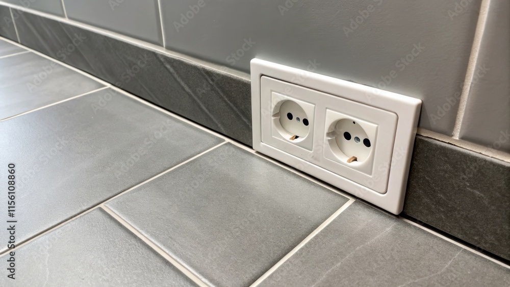 Aufkleber a detailed shot of a flushmounted outlet with the edge perfectly aligned with the gray tile floor ac