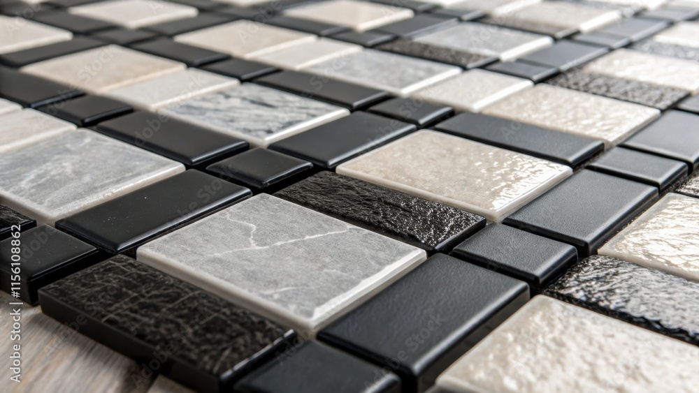Aufkleber a detailed shot of a contemporary tile arrangement with a mix of matte and glossy finishes where sle