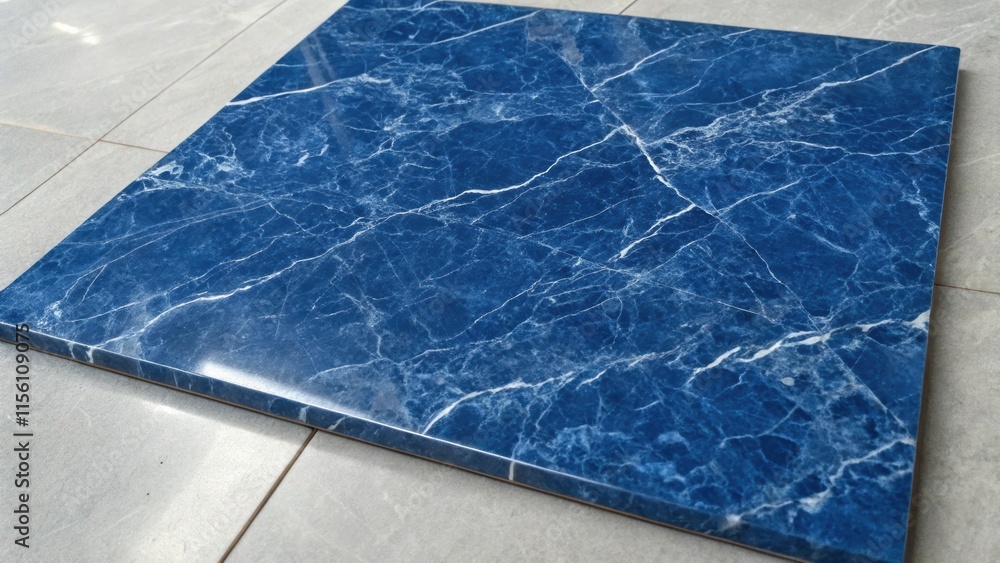 Poster A delicate capture of a polished deep blue marble tile the surface reflecting a spectrum of lighter shades while showcasing the intricate mineral patterns that define its