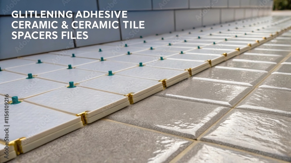 Poster A combination of glistening adhesive and tered tile spacers can be seen highlighting the precision involved in laying the groundwork for a flawless tiled finish.