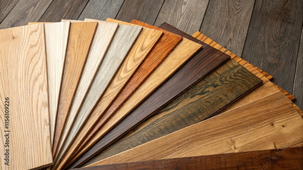 Poster a collection of wooden planks fanned out each unique in color and texture the light catching the cur