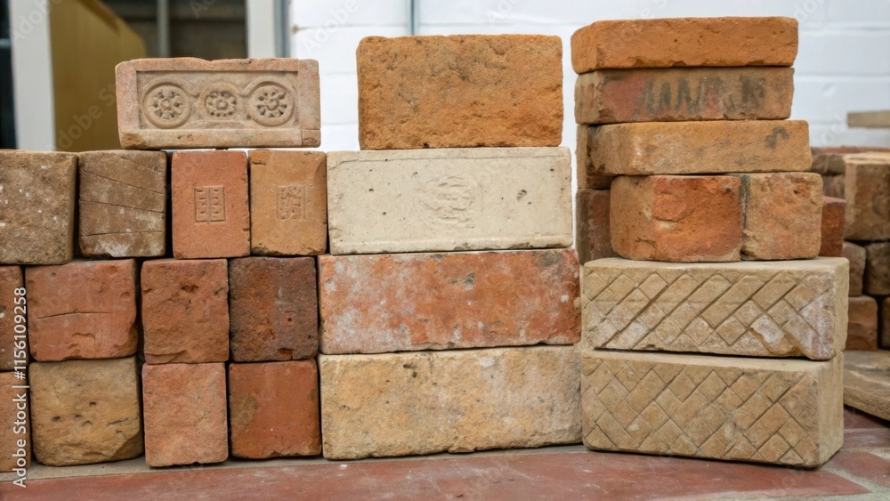 Poster A collection of stacked bricks with varying sizes and shapes each one telling a story through its individual wear and weathering.