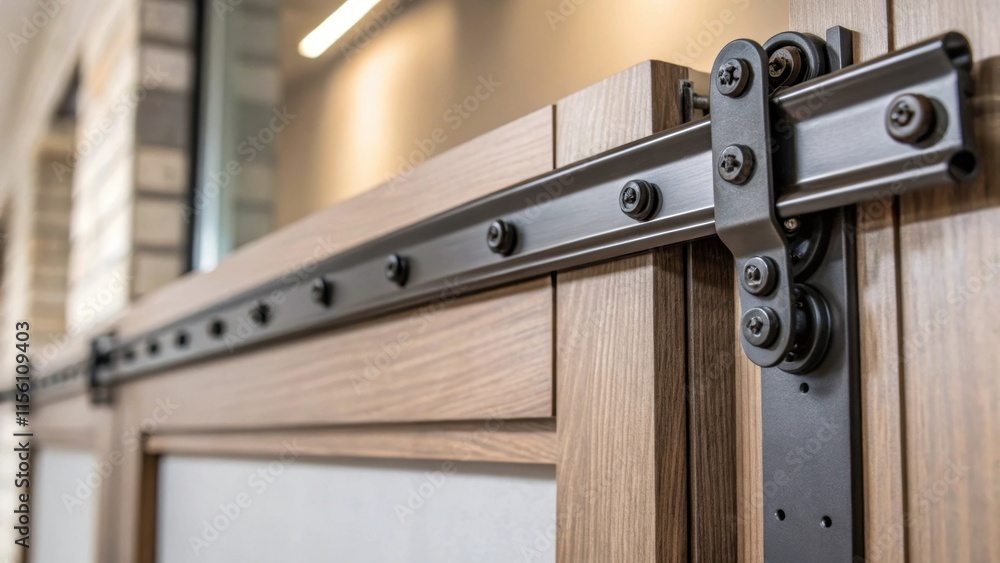 Aufkleber A closeup view showcases the mounting hardware connecting the sliding door track to the wall emphasizing the craftsmanship behind the renovations structural elements.