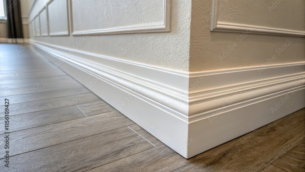 Poster A closeup view reveals the clean edges of the walls corners showing off perfect alignment and a flawless finish. The wall texture is matte contributing to an airy atmosphere in the