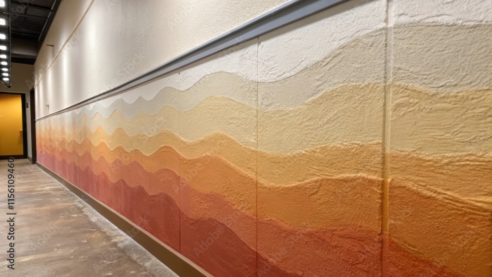 Poster a closeup view of the layered paint application on a partition wall where varying shades create a gr