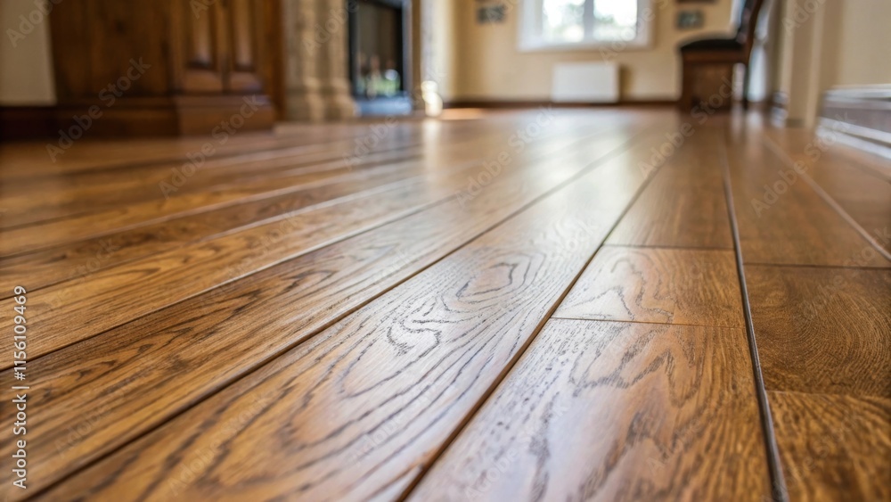 Aufkleber A closeup view of the pristine wooden floorboards their rich grain patterns highlighted by a fine sheen creating an elegant and inviting atmosphere.