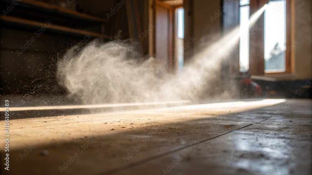 Aufkleber a closeup view of the fine particles of dust swirling in a beam of light reflecting the air quality 