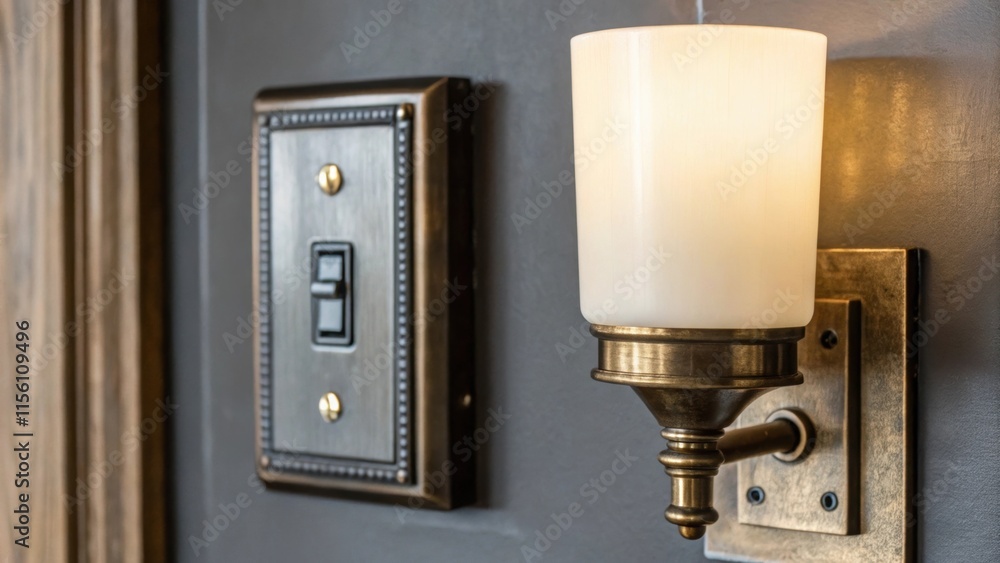 Poster a closeup view of a vintage light switch beside a newly installed sconce showcases a blend of modern