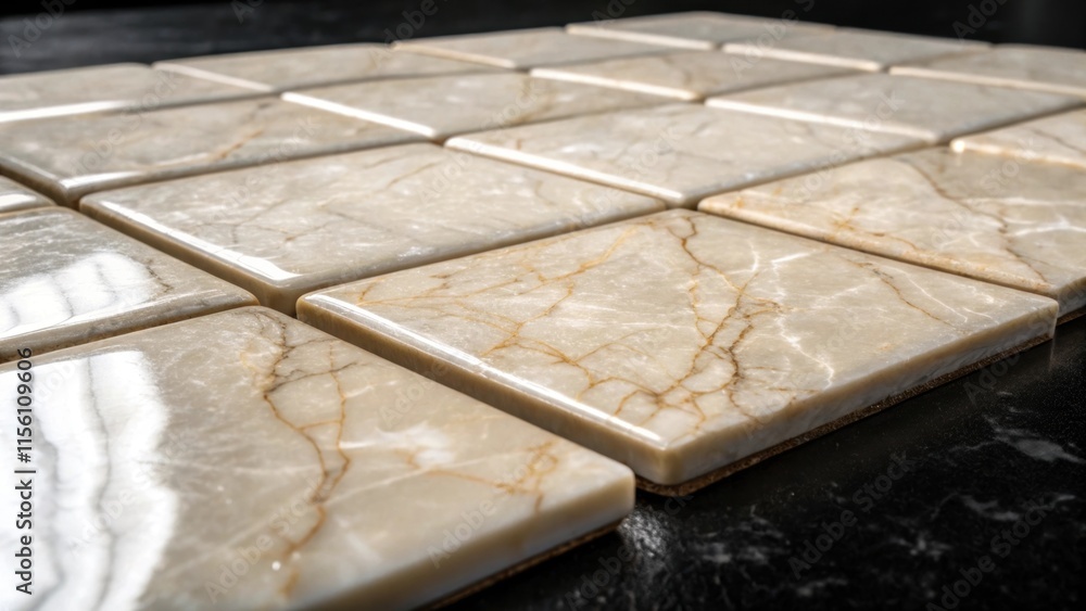 Aufkleber a closeup shot revealing the texture of highgloss marble tiles with nuanced light reflections that e