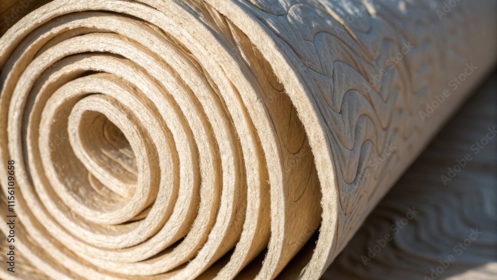 Aufkleber A closeup shot focusing on the spacing between the tightly rolled insulation revealing subtle organic shapes and shadows cast by the overlapping material highlighting the intricate