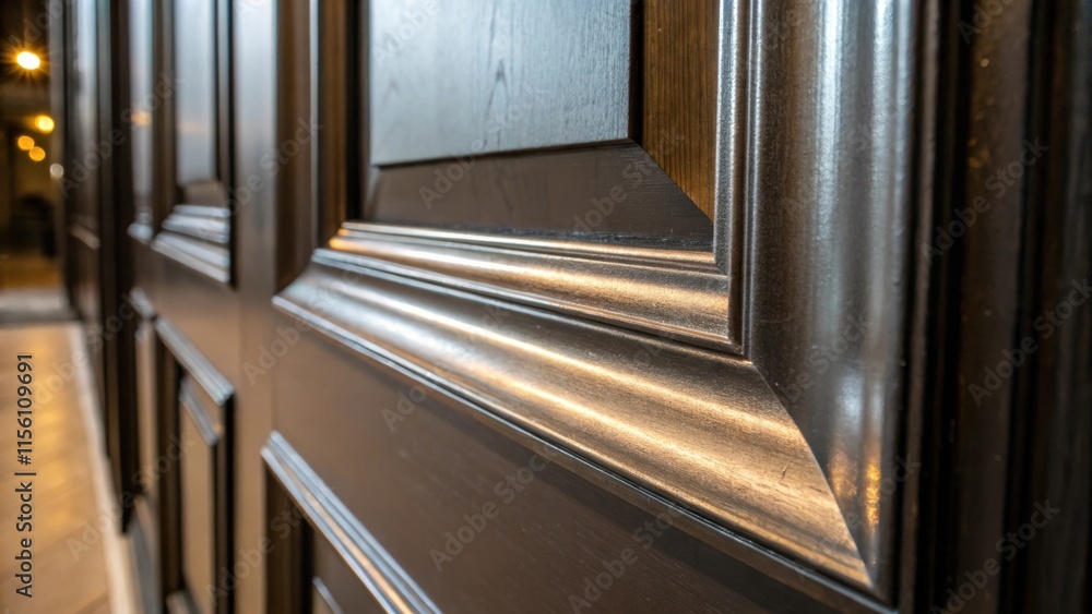 Poster a closeup shot capturing the smooth edges of the door frame with a sliver of light reflecting off it