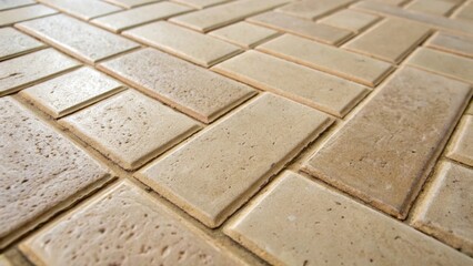 A closeup shot of a single herringbone tile focusing on the intricate surface details that showcase the handcrafted quality of the material.