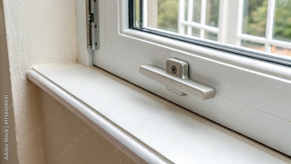 Poster A closeup of the window latch designed with a minimalist style sitting smoothly against the newly painted wall surrounded by untouched pale walls waiting for decoration.