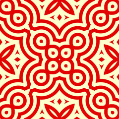 Arrowheads, lozenges, circles ornament. Seamless pattern. Mosaic backdrop. Tiles wallpaper. Ethnic motif. Geometric linear background. Digital paper. Geometrical textile print. Embroidery image.