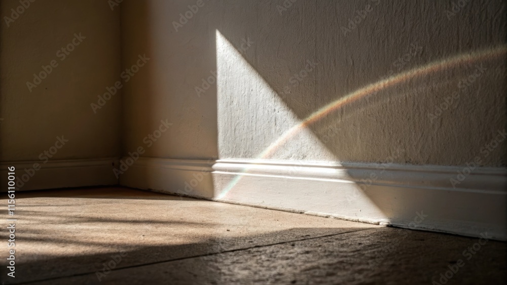 Poster a closeup of the floor corner where light and shadow converged a gentle arc of light brushing agains