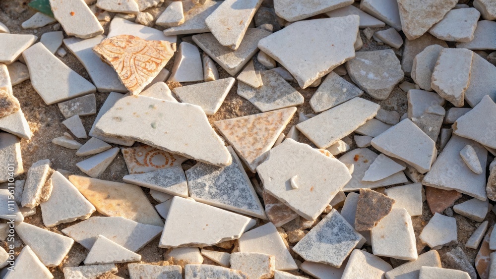 Poster a closeup of a small of shattered plaster pieces where the light catches the surfaces revealing subt