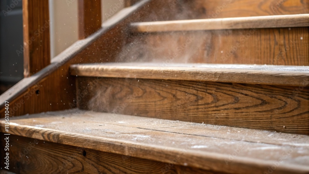 Poster a closeup of a single wooden step its surface marred only by a clear layer of protective film reveal