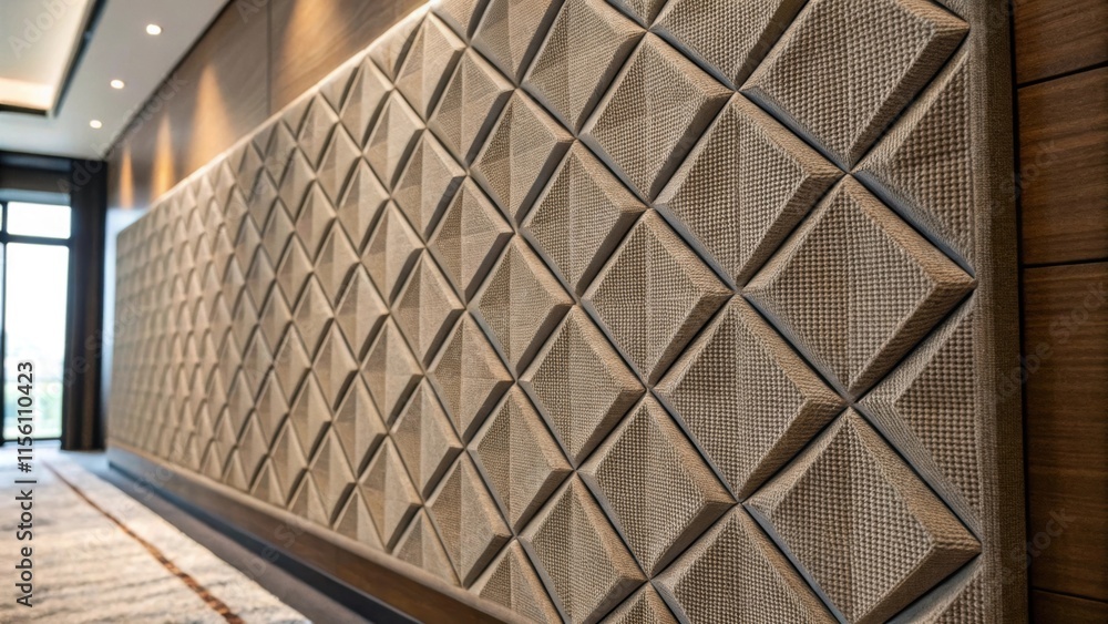 Aufkleber a closeup of a single acoustic panel highlighting the intricate fabric weave and modern geometric pa