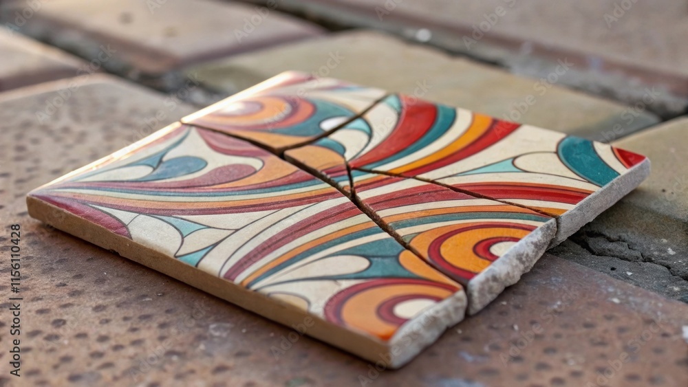 Aufkleber a closeup of a single broken tile reveals an intricate design of swirling colors its smooth surface 