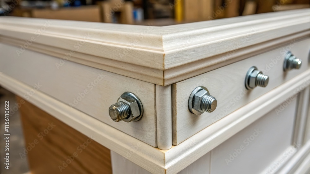 Aufkleber A closeup of a corner cabinet joint prominently featuring the fresh coat of primer with the nuts and bolts used for assembly slightly visible representing a harmonious blend of